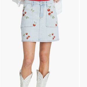 NWT Driftwood Strawberry Fields Embroidered Denim Mini Skirt Size 30